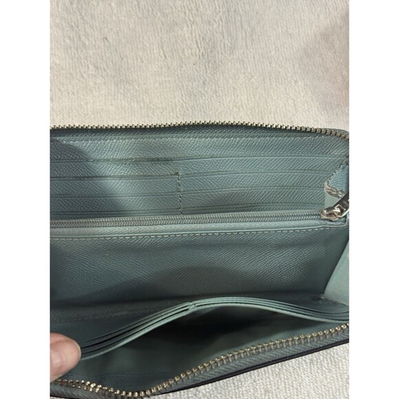 Coach Factory Wallet 6.75X3.75x2” Teal Leather Zip Around - Picture 4 of 11